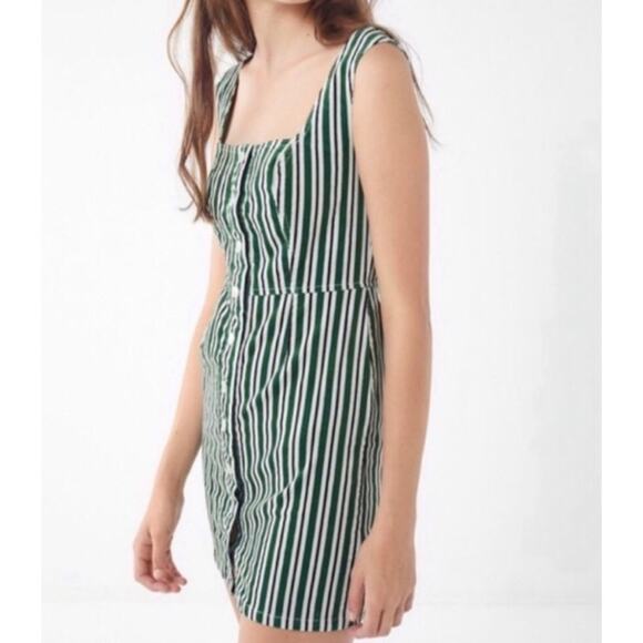 Urban Outfitters Dresses & Skirts - Urban Outfitters green black white vertical stripe corduroy dress snap buttons